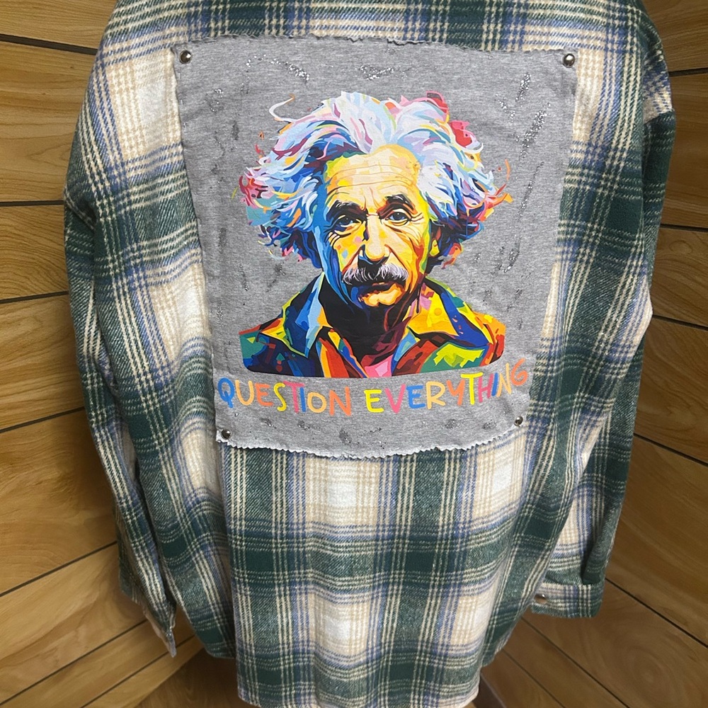 Colorful Einstein Patch Plaid Shacket - "Question… - image 1